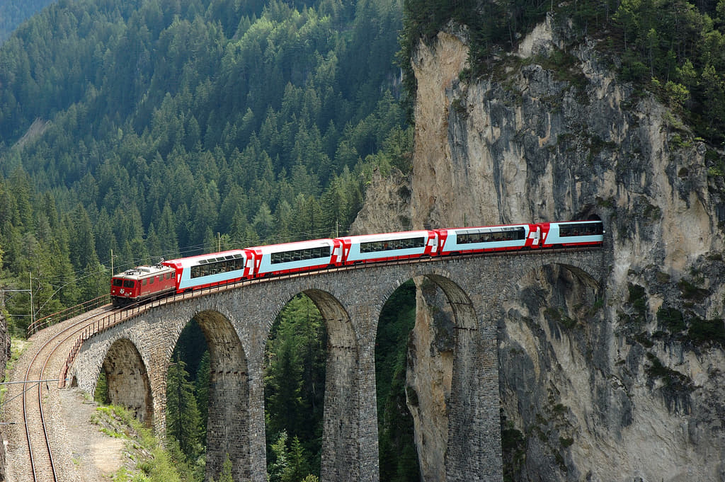 Scenic train journeys on the Glacier Express or Bernina Express