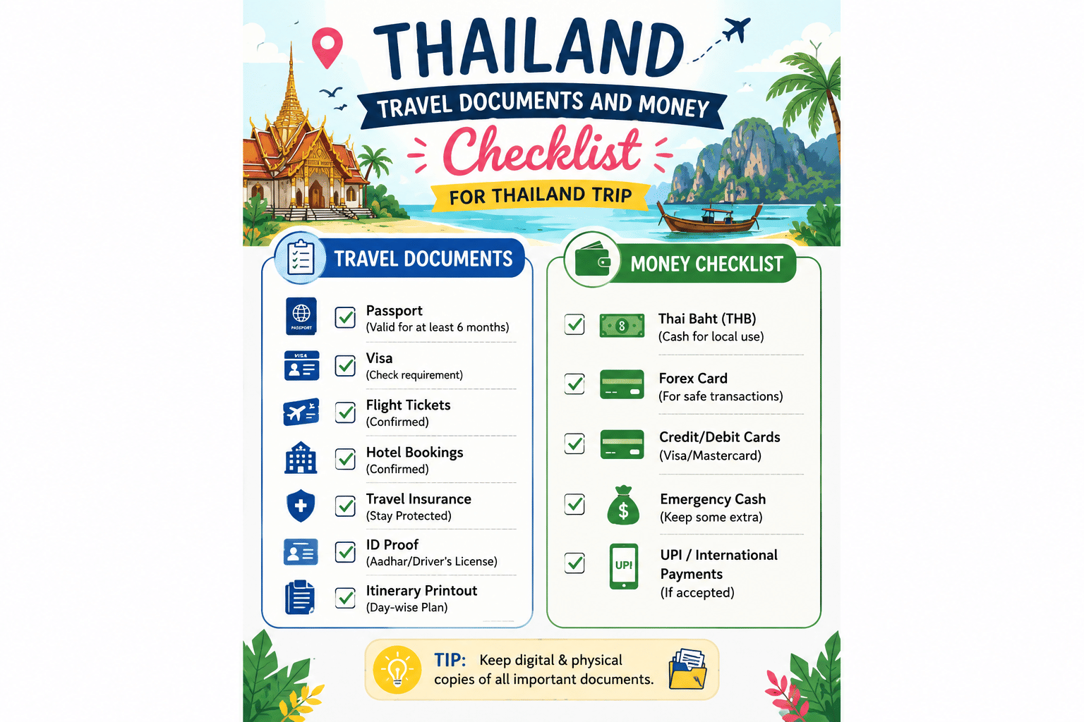 Thailand Travel Documents and Money Checklist